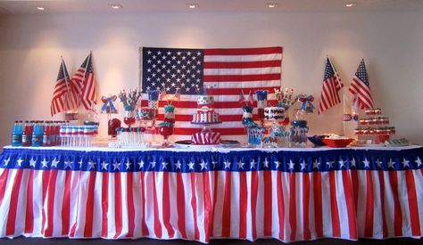 Patriotic 4th of July Party Ideas Citizenship Party, 4th Of July Party Ideas, 4th Of July Photography, Table Spread, Usa Party, American Party, Fourth Of July Decorations, Fourth Of July Food, July Birthday