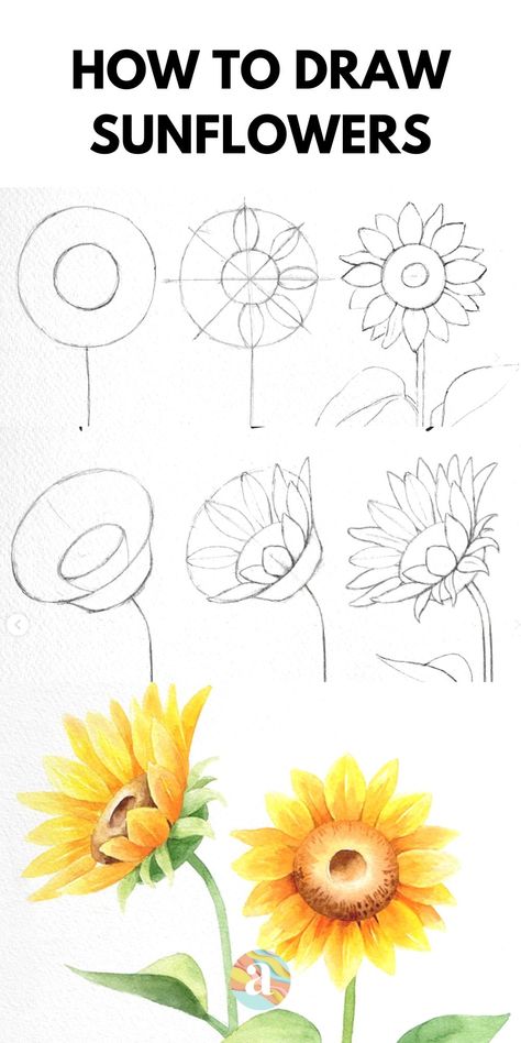 How To Draw Flowers In Perspective, Sunflower Fence, Bilik Perempuan, Ako Kresliť, Flower Mehndi, Kraf Kertas, Bee Drawing, Desen Realist, Sunflower Drawing