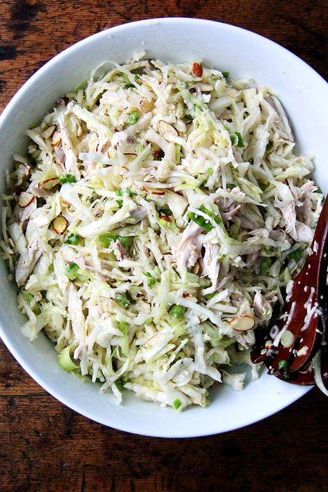 Chicken and Cabbage Salad with Sesame Seeds, Scallions and Almonds - this one is inspired by the sumi salad at the Honest Weight Food Coop in Albany. Salting the cabbage, a trick I learned from the Slanted Door cookbook, makes all the difference in the world. Add chicken makes it a meal. Chicken Cabbage Salad, Healthy Coleslaw Recipes, Vietnamese Chicken Salad, Chicken Cabbage, Healthy Coleslaw, Cabbage Salad Recipes, Tofu Salad, Chicken And Cabbage, Asian Chicken