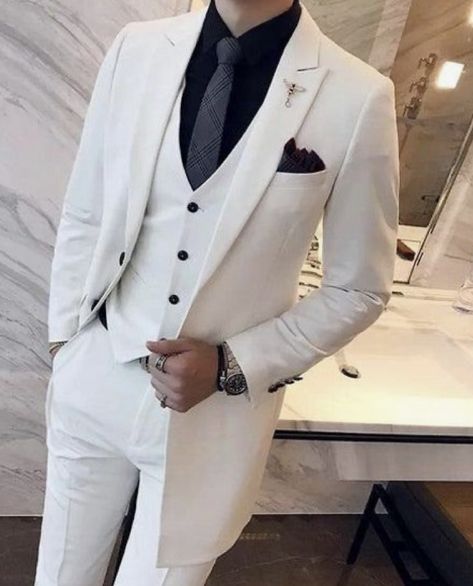 Matric Suits Men, White Three Piece Suit, White Prom Suit, White Tuxedo Wedding, Wedding Suit Men, Mens White Suit, Men Wedding Suit, Aesthetic Dressing, Suit For Men Wedding