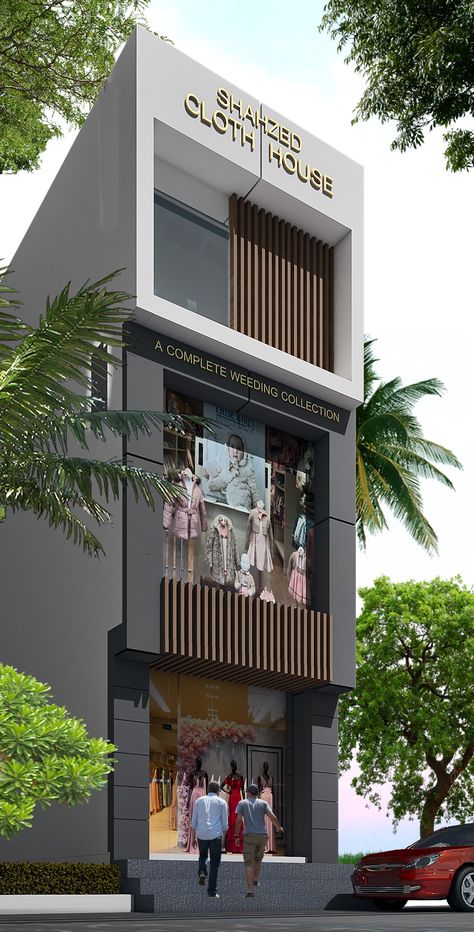 Indian House Exterior Design, Small Office Design Interior, Building Front Designs, Retail Facade, Commercial Design Exterior, Retail Store Interior Design, Retail Space Design, Small House Elevation, Small House Front Design