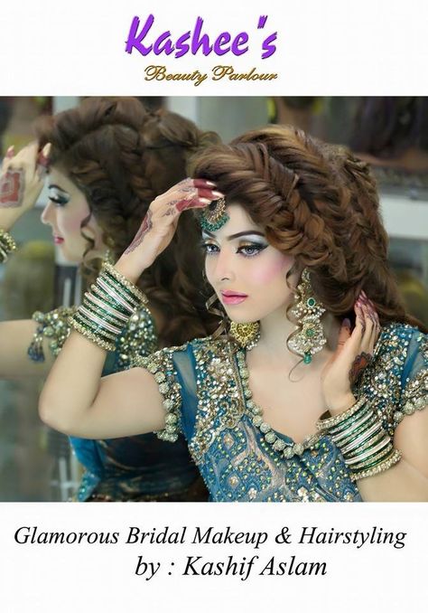 Makeup and hair styling done by kashif aslam by kashee 's beauty parlour Hair Styls, Aisha Khan, Gorgeous Bridal Makeup, Wedding Hairstyles With Crown, Exotic Hairstyles, Hairstyles Diy, Bridal Mehndi Dresses, Mehndi Dresses, Makeup 2017