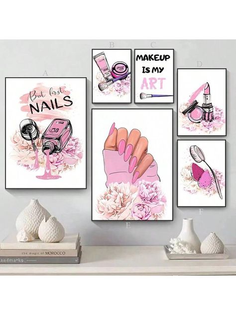 1PC Nail Art Eyelash Decoration Nordic Fashion Mural Makeup Poster Promotional Creative Painting Frameless Multicolor Scandinavian   Canvas Cartoon Unframed Painting   Home Decor, size features are:Bust: ,Length: ,Sleeve Length: Desain Salon Kuku, Eyelash Decor, Makeup Poster, Beauty Nail Salon, Salon Wall Art, Salon Pictures, Home Nail Salon, Nail Salon Decor, Nail Art Pictures