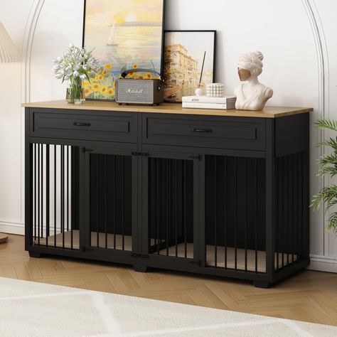 Dog Crate Entry Table, Extra Large Dog Crate Furniture, Xl Dog Crate Furniture Diy, Creative Dog Crate Ideas, Pretty Dog Crate, Dog Crate Furniture Diy Plans Free, Dog Crate Furniture Large, Aesthetic Dog Crate, Hidden Dog Crate