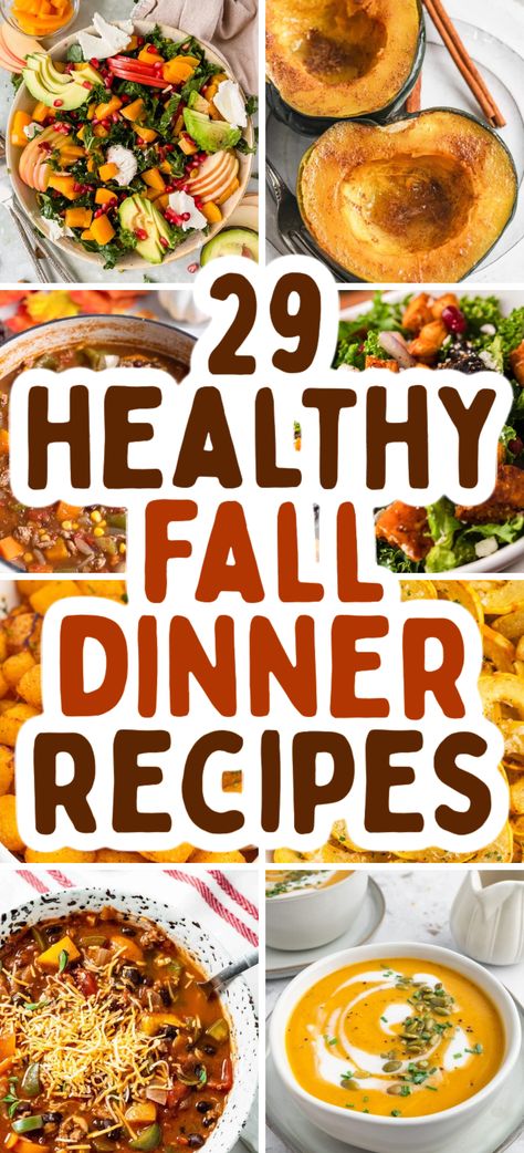 Packed with 29 healthy and delicious recipes, you’ll find everything from hearty soups like butternut squash to fresh fall salads. Whether you’re searching for easy fall recipes to make during weeknights or festive fall meals, these healthy fall meals will satisfy your cravings and nourish your body. Healthy fall dinner, healthy fall dinner recipes easy, fall potluck recipes, healthy dinner for a family, cheap meals, fall dinner party, healthy recipes for fall, healthy dinner recipes for fall. Healthy Gluten Free Fall Meals, Fall Seasonal Produce Recipes, Low Carb Autumn Recipes, Healthy Fall Dishes, Fall Seasonal Recipes, Fall Themed Meals, Easy Healthy Fall Meals, Healthy Fall Food Recipes, Fall Inspired Meals