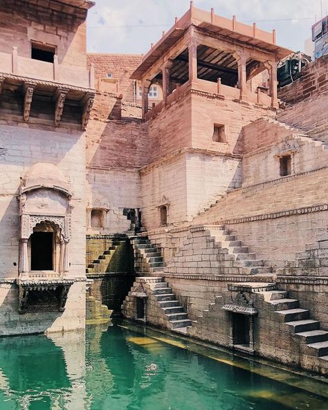 the toorji ka jhalra, constructed in 1740 and commonly known as the stepwell of jodhpur. this 300-year-old structure in the heart of jodhpur’s old walled city showcases the traditional water management systems of the region. sequestered between narrow, winding streets, these stepwells were designed to make water more accessible to many people. - - - #jodhpur #stepwell #toorjikajhalra #indianculture #heritagesite #travelindia #architecture #history #watermanagement #exploreindia Walled City, Water Management, Old Wall, Jodhpur, India Travel, Places Around The World, Heritage Site, Places To Go, Arch