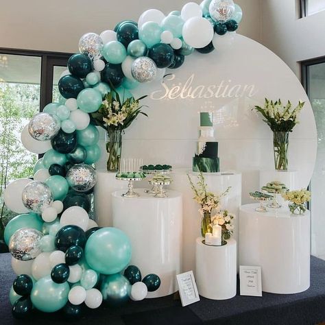 Turquoise Party, Silver Confetti, Wedding Balloon Decorations, Metallic Balloons, Green Balloon, White Balloons, Arch Kit, Wedding Balloons, Confetti Balloons