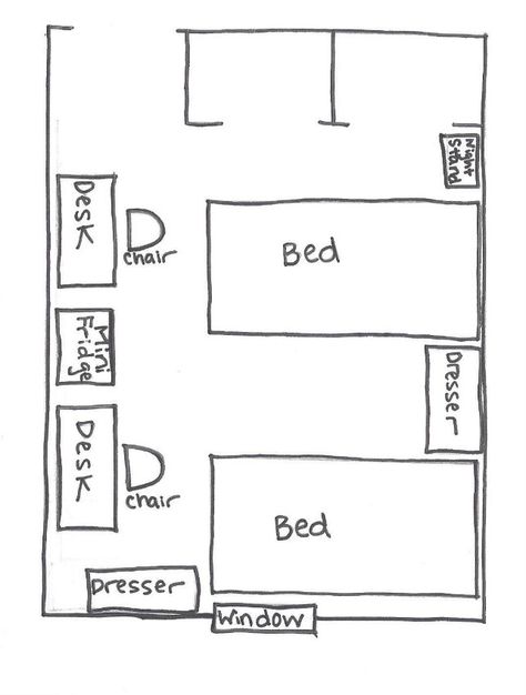 Dorm Arrangement Layout, Dorm Layout Ideas Floor Plans, Shared Dorm Room Ideas Small Spaces, Dorm Layout Ideas Double, College Dorm Room Layout Ideas, College Dorm Layout, Dorm Room Set Up Layout For Two, Small Dorm Room Ideas Layout Double, Lsu Dorm Room