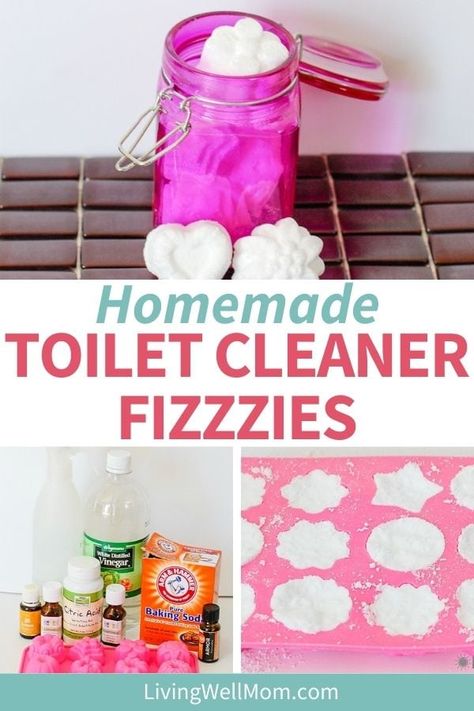 These cute, homemade toilet bomb fizzies are simple to make with this no-chemicals recipe and will leave your toilet bowl smelling fresh and looking clean. So fun and easy to use, even your kids can do it! Toilet Bowl Cleaner Diy, Homemade Toilet Bowl Cleaner, Cleansing Recipes, Homemade Toilet Cleaner, Natural Recipes, Homemaking Tips, Homemade Laundry Detergent, Homemade Cleaning Solutions, Diy Toilet