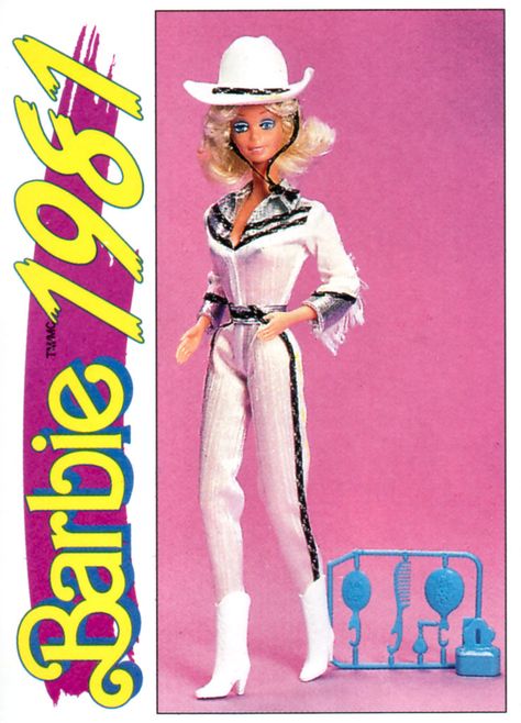 Barbie: "1981 - Western Barbie" Limited Edition Trading Card No. 90 (Action/Panini) Canada 1991 Barbie Cowboy, 1980s Barbie Dolls, Western Barbie, 1980s Barbie, Barbie 1990, Ballerina Barbie, Nostalgic Toys, Barbie Diy, Barbie I