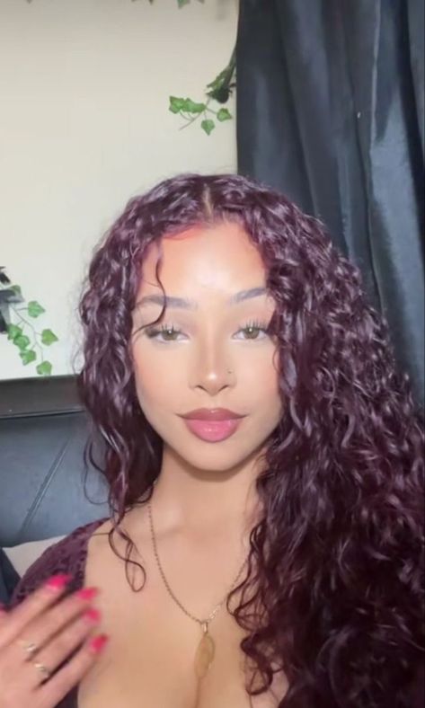 Burgundy Hair Black Women Curly, Colored Hair For Dark Brown Hair, Red Color On Curly Hair, Dark Red Hair Brunettes, Good Hair Colors For Curly Hair, Dark Purple On Curly Hair, Dark Hair Color Ideas Curly, Cherry Black Hair Color Curly, Cherry Red Curly Hair Black Women