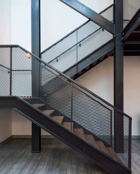 Tigg Coll Architects references railway heritage for student accommodation Industrial Stairs Design, Industrial Staircase Design, Industrial Staircase, Garage Stairs, Industrial Stairs, Interior Stair Railing, Detail Arsitektur, Steel Stairs, Metal Stairs