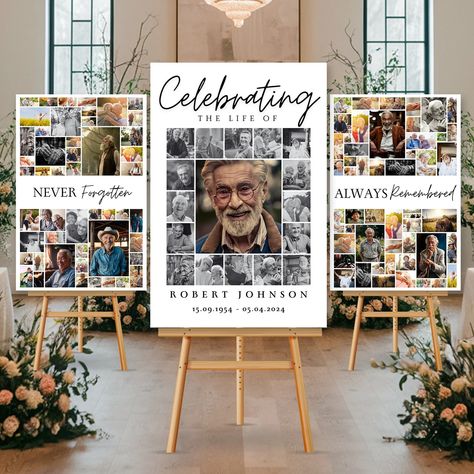 Celebration of Life Funeral Photo Collage Sign Set Templates, Funeral Welcome Sign Template, in Loving Memory, Memorial Poster - Etsy Vietnam Tribute Wall Ideas, Celebration Of Life Photo Board, Celebration Of Life Picture Display, Celebration Of Life Photo Display Ideas, Memorial Collage Ideas, Celebration Of Life Memorial Ideas Diy Photo Displays, Picture Boards For Funerals Ideas, Memorial Party Celebration Of Life, Outdoor Memorial Service Ideas