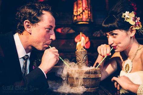 Wedding Inspiration: Vintage Tiki Wedding | Wild About You Photography Tiki Wedding, Wedding Inspiration Vintage, Popular Honeymoon Destinations, Tiki Art, Vintage Tiki, Tiki Hut, Wedding Pic, Offbeat Bride, Bridal Magazine