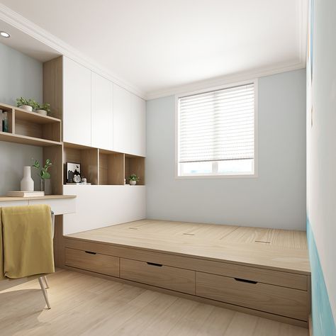 bedroom Japanese-style tatami bed wardrobe integrated high box storage bed m small apartment modern Tiny Bedroom Design, Tatami Bed, Minimalist Bedroom Small, Small Bedroom Interior, Bed Wardrobe, Small Room Design Bedroom, Small Apartment Interior, Bed Platform, Small Bedroom Designs