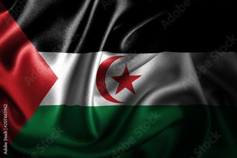 Stock Image: Western Sahara Silk Satin Flag Western Sahara Flag, Western Sahara, Canada Flag, Silk Satin, Adobe Stock, Country Flags, Stock Illustration, Stock Images, Flag