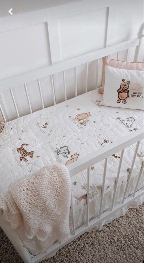 Classy Winnie The Pooh Nursery, Pink Pooh Bear Nursery, Soft Winnie The Pooh Nursery, Pooh Theme Nursery, Nursery Unisex Gender Neutral, Winnie The Pooh Nursery Bedding, Winnie The Pooh Stuffed Animal Vintage, Aesthetic Winnie The Pooh Nursery, Winnie The Pooh Nursery Aesthetic