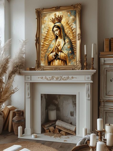 PLEASE NOTE, THIS IS A DIGITAL DOWNLOAD ONLY Our Lady of Guadalupe in a palette of creams and golds, using oil paint style. The piece reflects the elegance, serenity, and spirituality of the figure, inviting viewers into a contemplative experience. Your purchase will include 5 high resolution (300 dpi) . In PDF only  PDF files in the following sizes; 40x60 32x48 20x30 16x24 12x18 If you need a different size or format we have a Custom listing available https://www.etsy.com/listing/1780879954/cus Virgin De Guadalupe Altar Ideas, Catholic Home Altar Ideas Living Rooms, Our Lady Of Guadalupe Art, Lady Of Guadalupe Art, Mexican Catholic Art, Immaculate Mary, Mary Painting, Catholic Wall Decor, Mexican Wall Decor