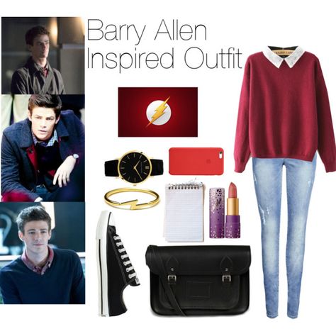 Barry Allen Inspired Outfits by sophie-irwin on Polyvore featuring ONLY, Converse, The Cambridge Satchel Company, Larsson & Jennings, Dogeared, tarte, GetTheLook, flash and barryallen The Flash Outfits, Dc Inspired Outfits, Nerd Outfits, Nerdy Outfits, Movie Inspired Outfits, Marvel Clothes, Super Hero Outfits, Character Inspired Outfits, Disney Bound Outfits