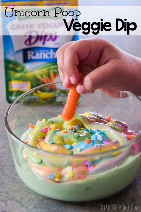 Unicorn Poop Veggie Dip Perfect for a rainbow party! @hvranch #sp Unicorn Birthday Party Food, Unicorn Party Food, Rainbow Unicorn Party, Unicorn Poop, Veggie Dip, Rainbow Food, Unicorn Foods, Birthday Party Food, Rainbow Party