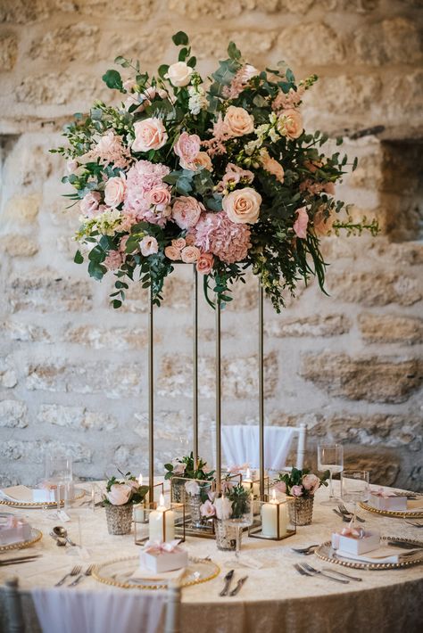 Fancy Wedding Table Numbers, Column Flower Stand Wedding, Low Wedding Centerpieces Round Table, Wedding Centre Piece Ideas, Cherry Blossom Wedding Ideas, Wedding Flowers Cost, Blossom Wedding, Tall Wedding Centerpieces, Cherry Blossom Wedding