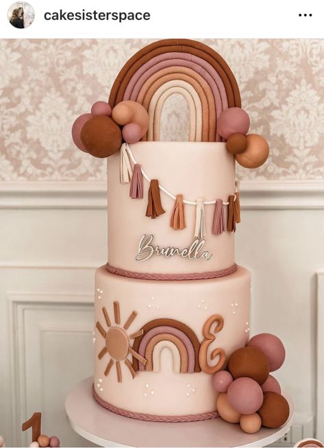 Boho Cakes Ideas, Boho Theme Cake Birthday, Boho Rainbow Cake Ideas, Isnt She Onederful Cake, Boho Rainbow Theme Cake, Boho Birthday Cake Girl, Rainbow Boho Baby Shower Ideas, Boho Rainbow Baby Shower Cake, Neutral Rainbow Cake