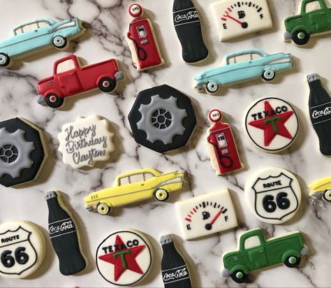 Mechanic Cookies Decorated, Porsche Cookies, Classic Car Cookies, Mechanic Cookies, Car Birthday Cookies, Classic Car Birthday, Mechanics Birthday, 6th Birthday Boys, Cookie Decorating Icing