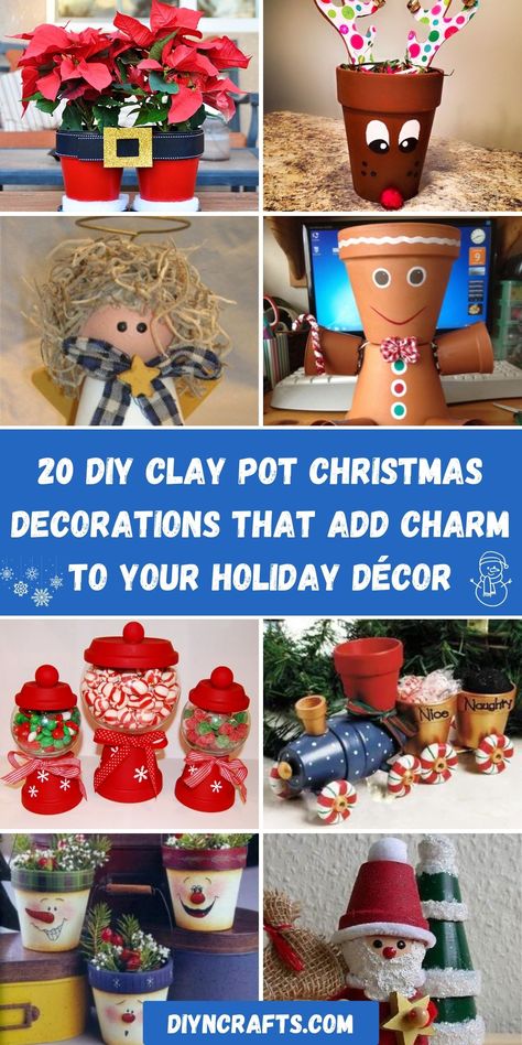 20 DIY Clay Pot Christmas Decorations That Add Charm To Your Holiday Décor Winter Terra Cotta Pot Crafts, Terra Cotta Christmas Crafts, Christmas Crafts With Mini Clay Pots, Terracotta Pots Crafts Diy Christmas, Clay Pot Christmas Tree, Christmas Clay Pot Crafts, Clay Pot Crafts Diy Projects, Clay Pot Ornaments, Clay Pot Christmas Crafts