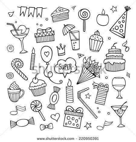 Tattoo Painting, Party Design Ideas, Birthday Doodle, Bujo Doodles, Doodle Icon, Doodle Coloring, Sketch Notes, Doodles Zentangles, Doodle Lettering