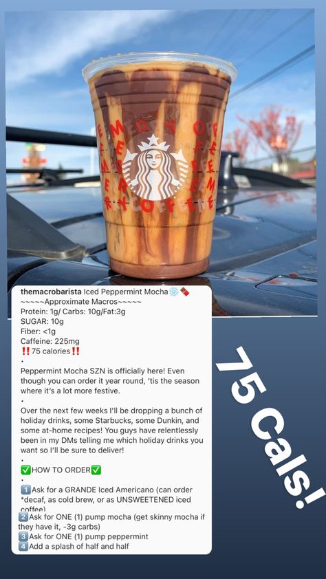 Low Cal Starbucks Christmas Drinks, Healthy Christmas Starbucks Drinks, Macro Barista, Low Cal Starbucks Drinks, Iced Peppermint Mocha, Low Calorie Starbucks Drinks, Healthy Iced Coffee, Healthy Coffee Drinks, Low Carb Starbucks Drinks