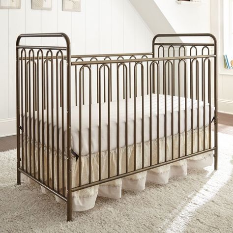 Harriet Bee Lavern Metal 3-in-1 Convertible Crib & Reviews | Wayfair Toddler Day Bed, Daycare Furniture, Metal Crib, Bed Crib, Best Crib, Chic Nursery, Golden Nugget, La Baby, Adjustable Mattress