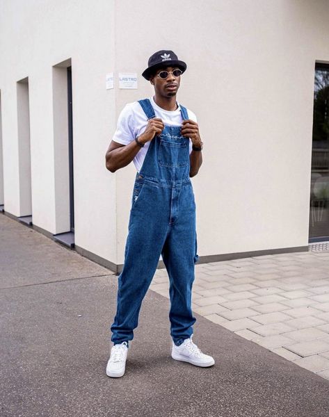 Men In Jumpsuits, Overall Men Outfits Street Styles, Mens Overall Outfit, 90s Overalls Outfit Men, Overalls Outfit Summer Men, Denim Overalls Outfit Men, Men’s Overalls Outfit, Men Overalls Outfits, Mens Overalls Outfits