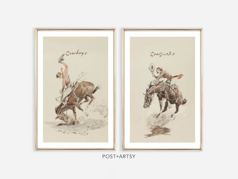 Bathroom Prints Cowboy Cowgirl Set of 2 Prints Bathroom Wall Art Bathroom Decor Guest Bathroom Paintings Vintage Western Style Gift Set - Ships same day - Printed using premium quality materials - Shop with confidence! We are a 5-star rated shop operating since 2013 - 11x17 Inch poster on premium pro luster 270 gsm paper. White border included Prime for a smile! Let this vintage bathroom print set serve as a fun talk piece in your home, or a great gift for another. Its rustic western charm will bring an inviting atmosphere to any home or office. Carefully packaged into a safe, sturdy shipping tube. Orders with multiple prints are shipped in a sturdy stay-flat shipping package. 𝙁𝙍𝘼𝙈𝙀𝙎 𝘼𝙍𝙀 𝙉𝙊𝙏 𝙄𝙉𝘾𝙇𝙐𝘿𝙀𝘿 Digital Download option available: https://www.etsy.com/listing/156429 Bathroom Paintings, Cowboy Nursery, Western Bathroom, Cowgirl Vintage, Prints Bathroom, Cowboy Wall Art, Cowboy Baby, Western Wall Art, Western Wall