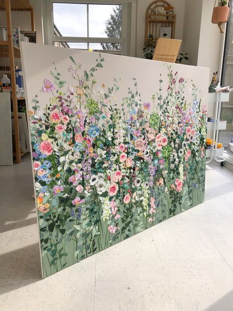 The Casual Gardener | REBEKAH.BURGESS Paintings For Your House, Huge Canvas Painting Ideas Living Rooms, Floral Texture Painting, Painting Inspiration Acrylic, Abstract Art Flowers, Flowers Abstract Painting, Flower Painting Abstract, Flower Canvas Painting, Flower Acrylic Painting