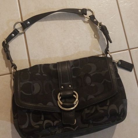 Like Brand New! Barely Used! Classic Coach Mini Satchel With 2 Pockets Under Flap, And A Pocket In Back For Your Phone! Beautiful Grey/Black Logo And Black Leather Trim. Measures 11x8. Like New Black Purse Vintage, Mini Purse Aesthetic, European Chic, Purse Aesthetic, Y2k Bags, Purses Black, Coach Leather Bag, Dream Bags, Vintage Coach Bags