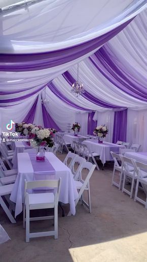 Birthday Purple Theme Decoration, Light Purple Party Decorations, Purple Gold And White Wedding, Purple Event Decor, Backyard Quinceanera, Birthday Venue Ideas, Backyard Quinceanera Ideas, Lilac And Gold Wedding, Backyard Quince