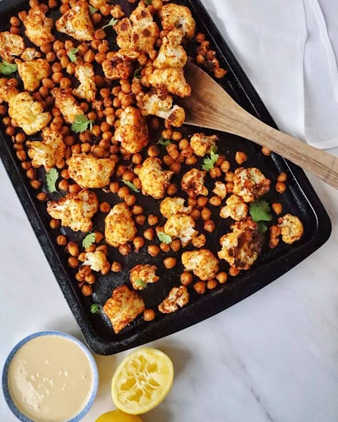 Cauliflower And Chickpeas, Toasted Chickpeas, Prune Recipes, Tahini Sauce Recipe, Cauliflower Recipes Healthy, Roasted Veggies In Oven, Cauliflower Sauce, Cauliflower Potatoes, Roasted Cauliflower Recipes