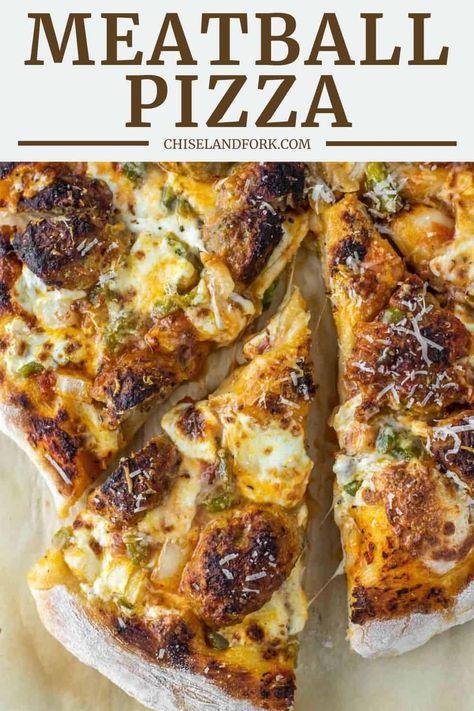 Meatball Pizza Recipes, Meatballs With Marinara Sauce, Pizza Pot Pie, Meatball Marinara, Hamburger Pizza, Meatball Pizza, Making Pizza Dough, Bacon Pizza, Parmesan Meatballs