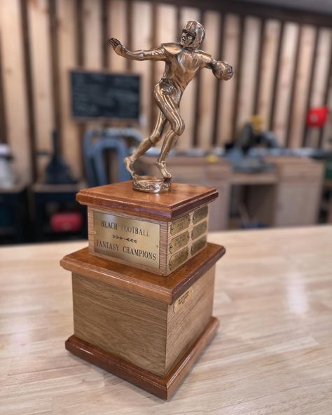 Fantasy Football Trophy | General Finishes Design Center Fantasy Football Trophy Diy, Yellow Stairs, Trophy Diy, Cabinet Refresh, Trophy Shop, Football Trophy, Fantasy Football Trophy, Milk Paint Colors, Saw Dust