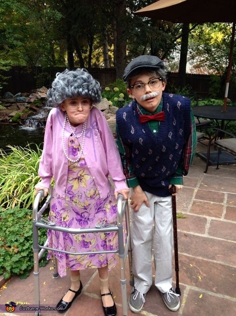 Jennifer: Ben and Peyton (both 10 years old). Best friends who came up with this idea together. Peyton has a thrift store outfit and padding underneath her dress, a granny wig,... Dynamos Costume, Old People Costume, Brother Sister Halloween, Brother Sister Halloween Costumes, Costumes For Best Friends, Sister Halloween Costumes, Friend Halloween Costumes, Costumes For Teenage Girl, Sibling Halloween Costumes