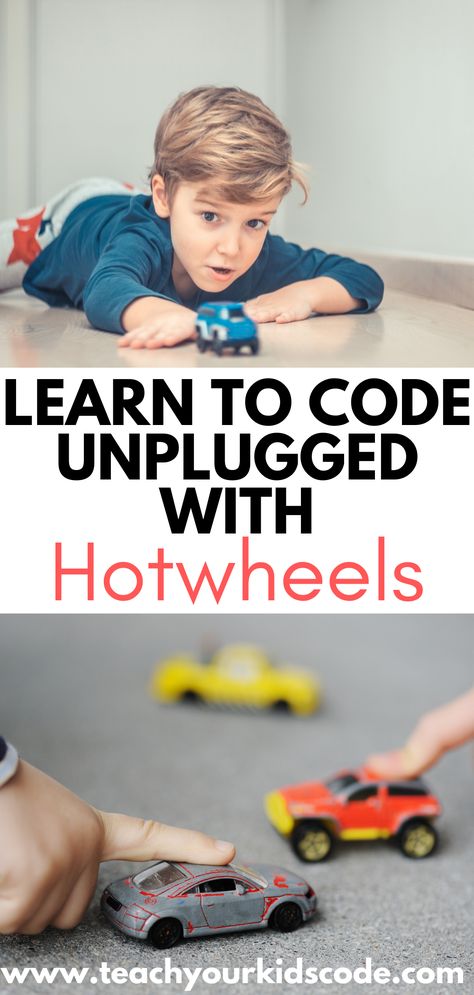 My sons both LOVE to play with Hotwheels. In our family, Hotwheels and LEGO rule the house, and you’ll certainly find some of both in every room. In this activity, we will be learning to code by using Hotwheels cars! Hot Wheel Activities, Unplugged Coding Activities, Coding Activities, Summer School Activities, Teaching Coding, Hot Wheels Track, My Sons, Coding For Kids, Learn To Code