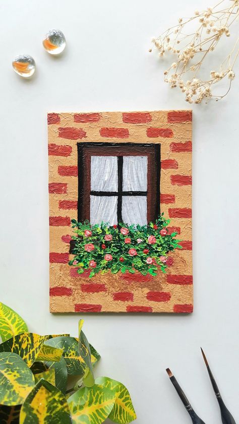 Easy House Painting On Canvas, 10 X 10 Canvas Painting Ideas, Easy Home Paintings On Canvas, Small Rectangle Painting Ideas, 14x18 Canvas Painting Ideas, Canvas Paper Painting Ideas, Canvas Tutorial Painting, 5x5 Painting Ideas, Canvas Painting Ideas Aesthetic Simple