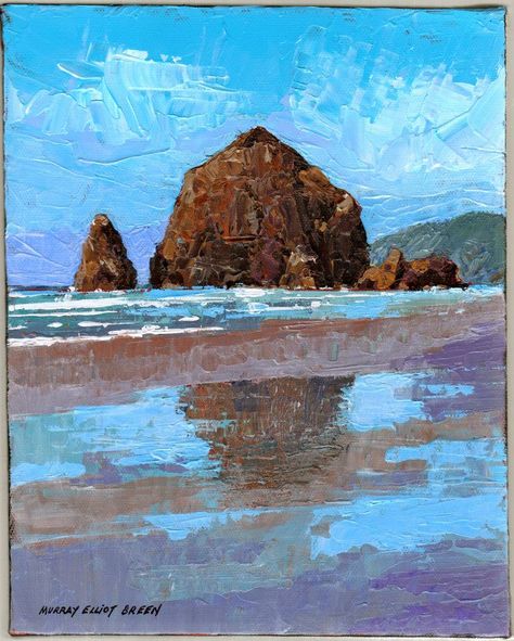 Haystack Rock, Cannon Beach, Oregon Coast, 10x8 inches, Acrylic Palette Knife on Canvas by Murray E. Breen. http://www.murraybreen.com Oregon Painting, Canon Beach Oregon, Acrylic Palette, Canon Beach, Drawing Rocks, Seaside Oregon, Haystack Rock, Cannon Beach Oregon, Cannon Beach