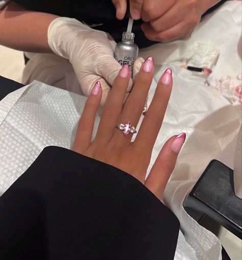 pink french tips glaze donut nails Donut Glaze French Nails, Glazed Donut French Tip, Glazed Donut French Manicure, French Tip Glazed Donut Nails, Pink Glazed Donut Nails French Tip, Donut Glaze, Dope Nails, French Nails, Pink Nails