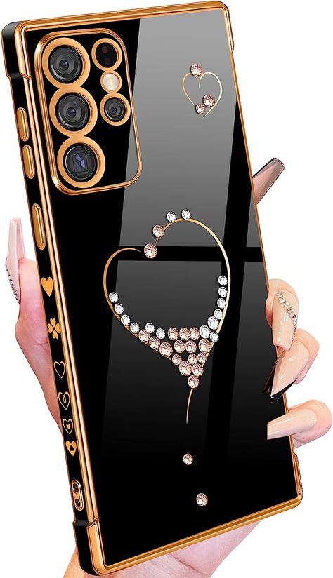 Amazon.com: Petitian for Samsung Galaxy S23 Ultra Case, Cute Women Girls Glitter Bling Designed Heart Phone Cases for Galaxy S23 Ultra, Girly Gold Plating Phone Cover for Samsung S23 Ultra Black : Cell Phones & Accessories Samsung Galaxy S23 Ultra Phone Case, Samsung S23 Ultra Phone Case, Mobile Cover Design Phone Cases, Cute Samsung Phone Cases, Mobile Cover Design, Samsung S23 Ultra Case, S20 Fe Case, Samsung Phone Covers, Amazon Gadget