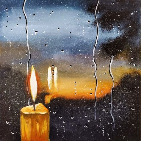 Rainy window candle fall autumn Rainy Window Painting, Fall Window Painting, Rain Mood, Rain Candle, Aesthetic Rain, Rainy Window, Rain Window, Friend Painting, Sheet Music Art