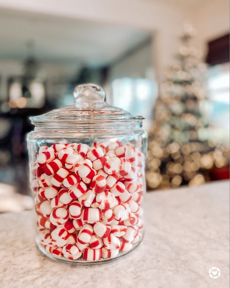 Christmas Candy Jars Decoration, Spa Christmas Decor, Peppermint Christmas Decor, Peppermint Decor, Easy Holiday Decor, Xmas Kitchen, Christmas Candy Jars, Holiday Decor Ideas, Christmas Decora