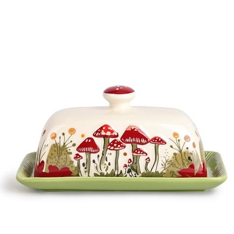 Butter Tray, Butter Container, Witch Kitchen, Forest Witch, Whimsical Woodland, Ceramic Butter Dish, Countertop Colours, Red Mushroom, Kitchen Witch