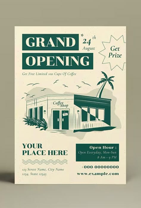 Grand Opening Coffee Shop Flyer Template AI, PSD Opening Coffee Shop, Coffee Shop Flyer, Cafe Logos, Grand Opening Banner, Coffee Poster Design, Coffee Shop Branding, Digital Advertising Design, Cafe Posters, Flyer Design Layout