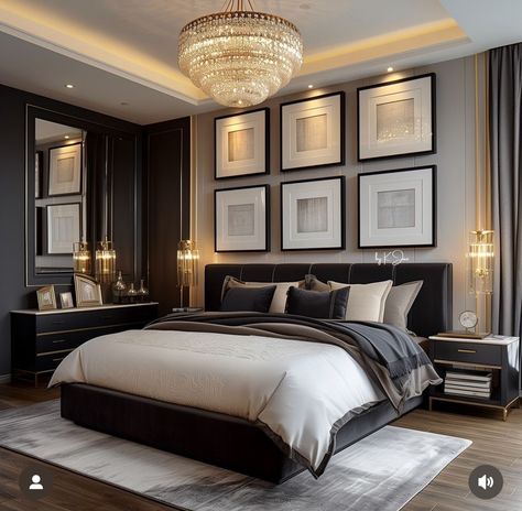 Luxury Apartment Bedroom Decor, Modern Luxurious Bedrooms Classy, Luxury Apartment Bedroom, Hotel Vibe Bedroom, Black Bedrooms, Hotel Style Bedroom, Bedroom Bliss, Gold Bedroom, Luxury Bedroom Master